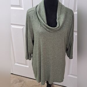 Zac & Rachel Woman Heather Green Slouchy Neck Shirt   Size 1X